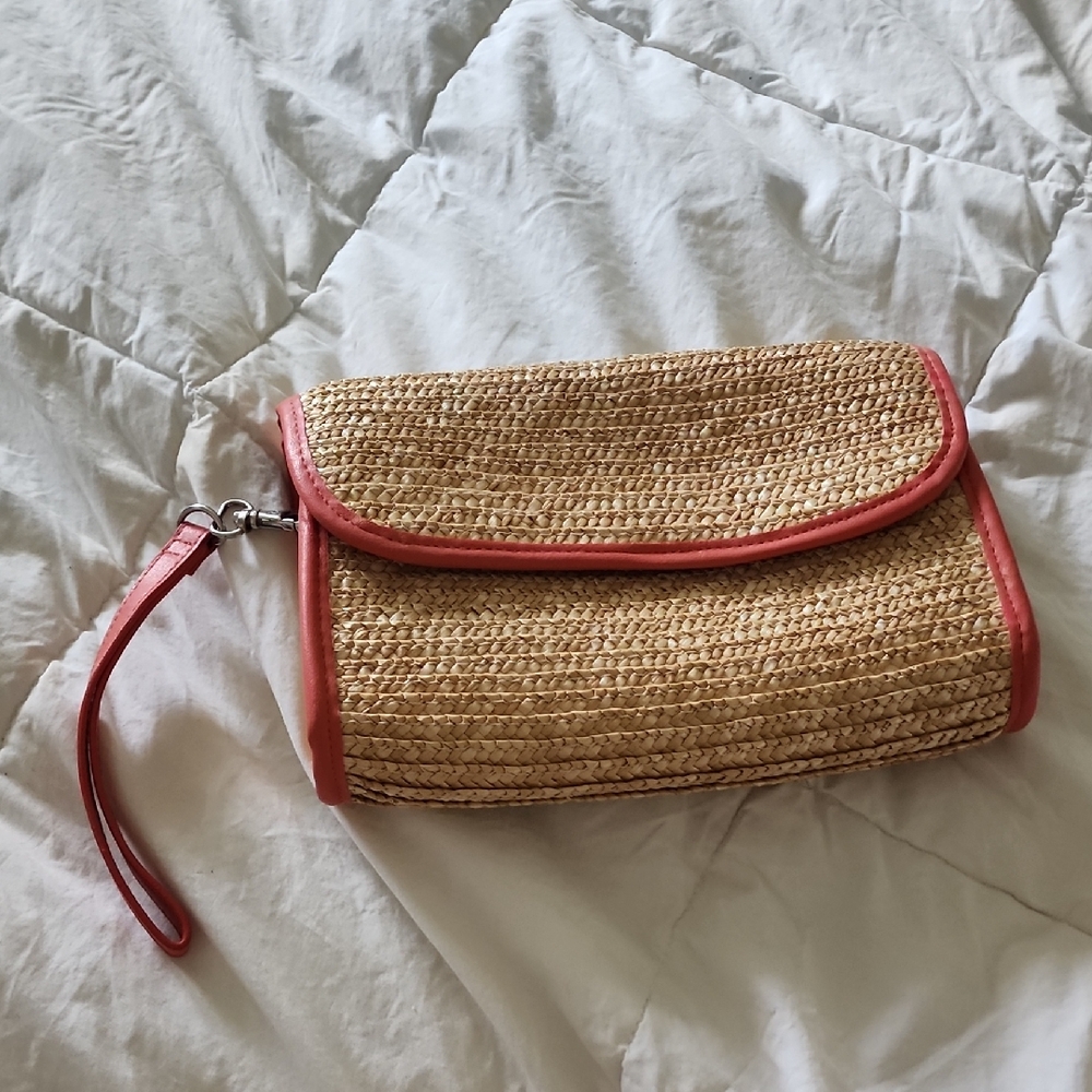 Straw Clutch with Orange Accents